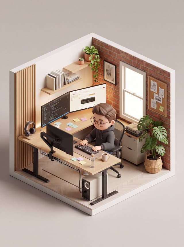 Nano Banana Prompt - An isometric 3D cube-shaped miniature room (shallow cutaway