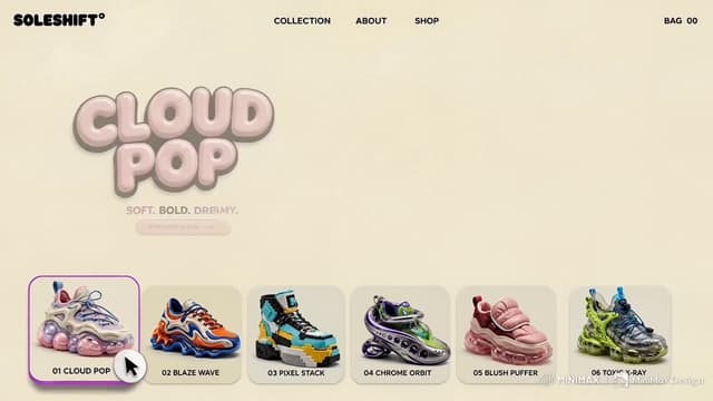 MiniMax Prompt - Create a premium 15-second 16:9 animated footwear e-commerce