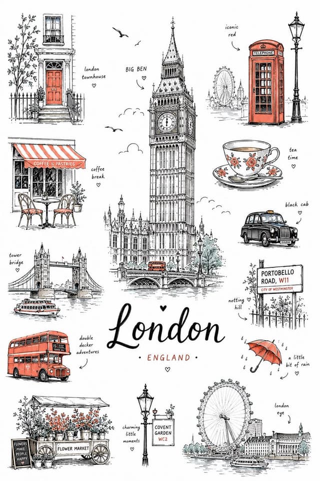 GPT Image Prompt - Create a charming minimalist hand-drawn illustration poster 