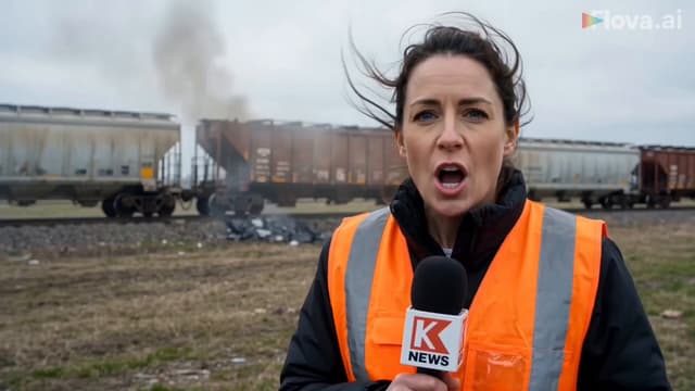 Veo Prompt - BROADCAST TYPE: Live breaking news report covering a freight