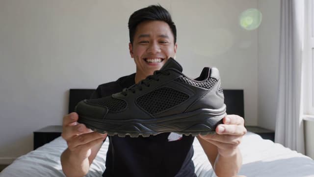 Kling Prompt - High-octane, hyper-realistic shoes UGC advertisement, shot o