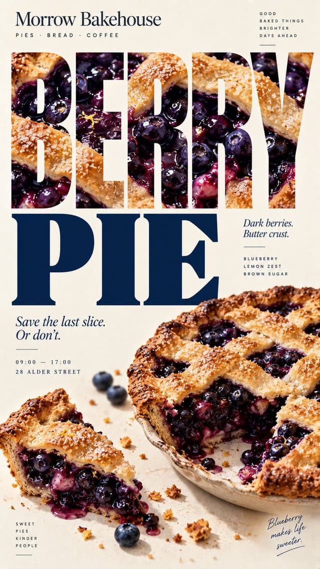 Midjourney Prompt - Create a 9:16 vertical food editorial poster that uses the f