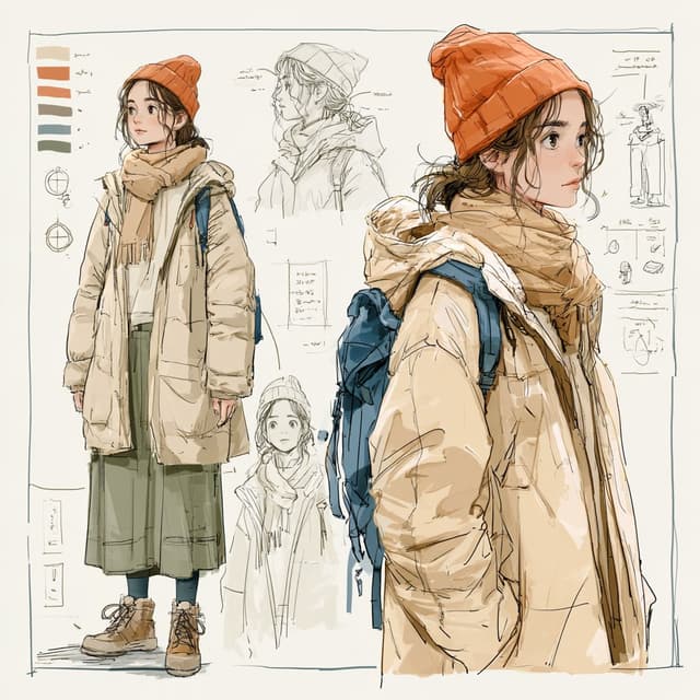Midjourney Prompt - Delicate ink lines, soft watercolor washes, character studie