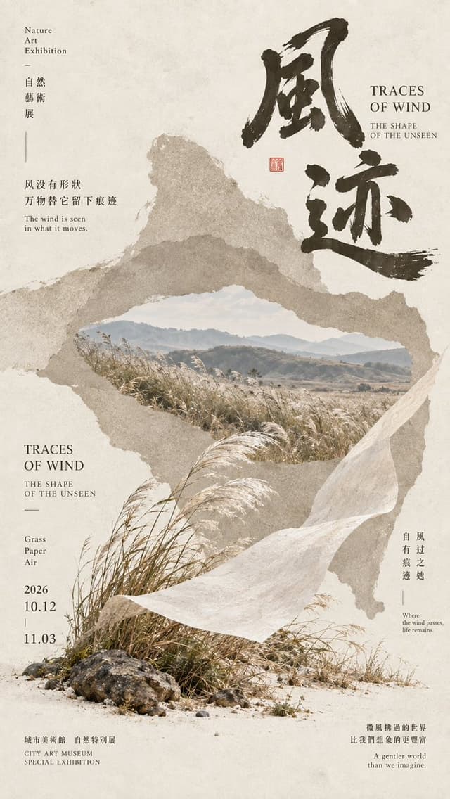 GPT Image Prompt - 生成一张东方自然文化主题的 Editorial Design 艺术海报。
整体采用暖象牙米白艺术纸背景,保留轻微天然纸